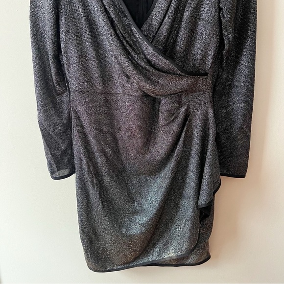 KOTON Shimmer Mini Dress Long Sleeve Party Cocktail Bodycon Black Silver M NWOT - Picture 6 of 12